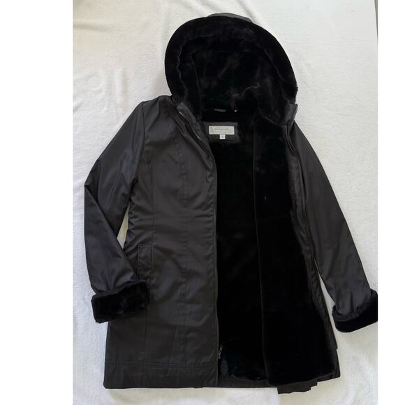 ANDREW MARC NEW YORK Sz Lg Faux Fur Lined Hooded Mid-length Rain Wind Resistant - Picture 1 of 6
